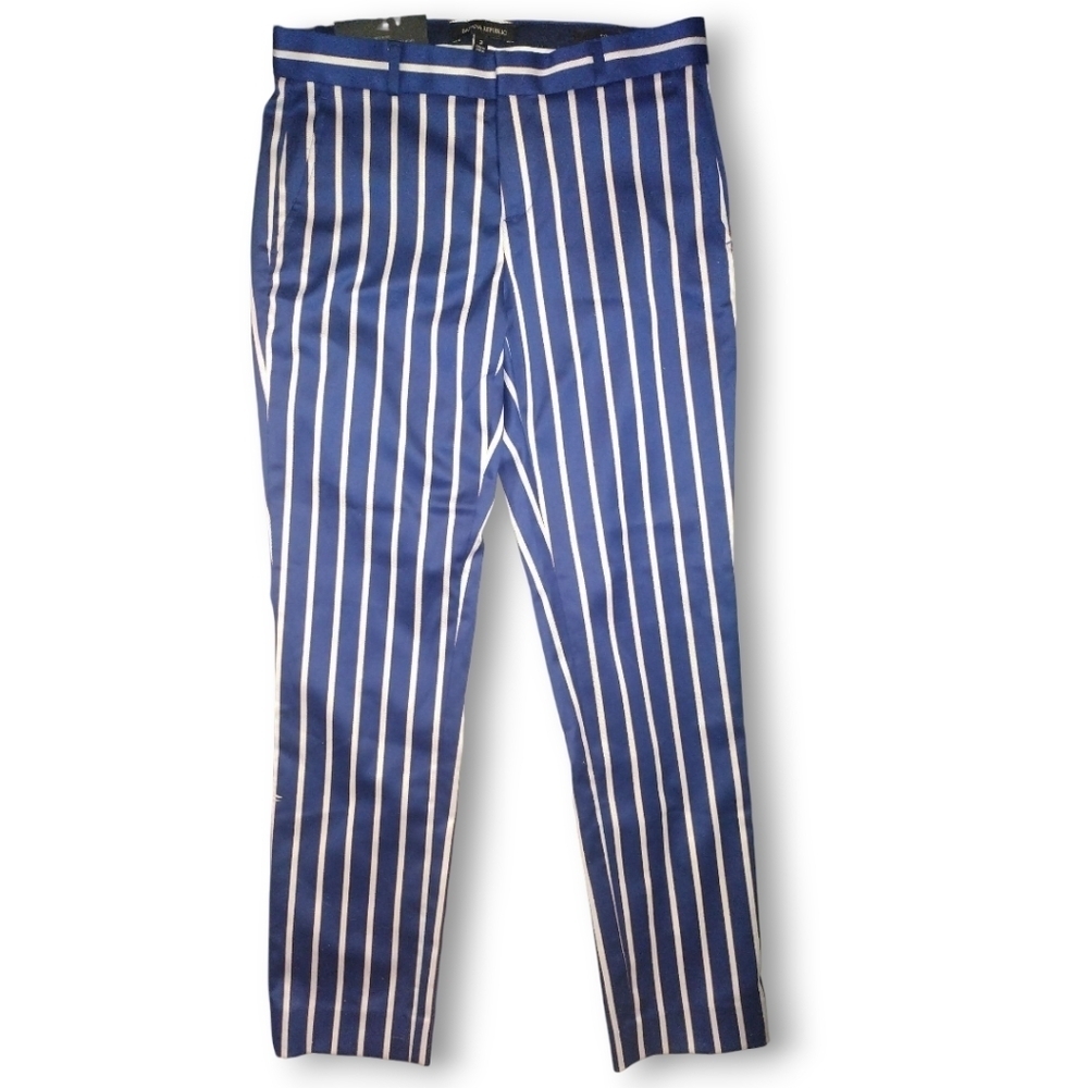 NWT Banana Republic Ryan Pant | Navy White & Rust | Striped Slim Straight Size 2 - Picture 13 of 14